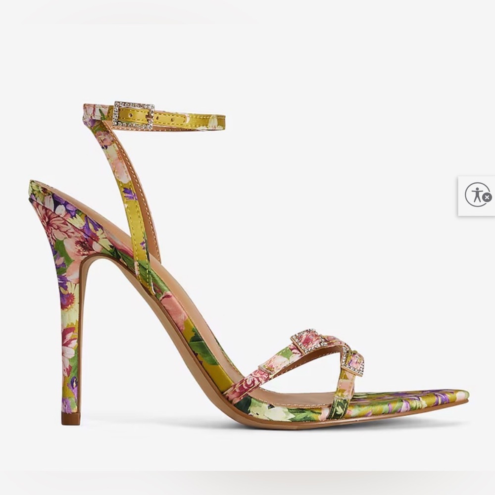 Express Floral Pointed Toe Strappy Rhinestone Heeled Sandals Size 8 - Picture 2 of 9